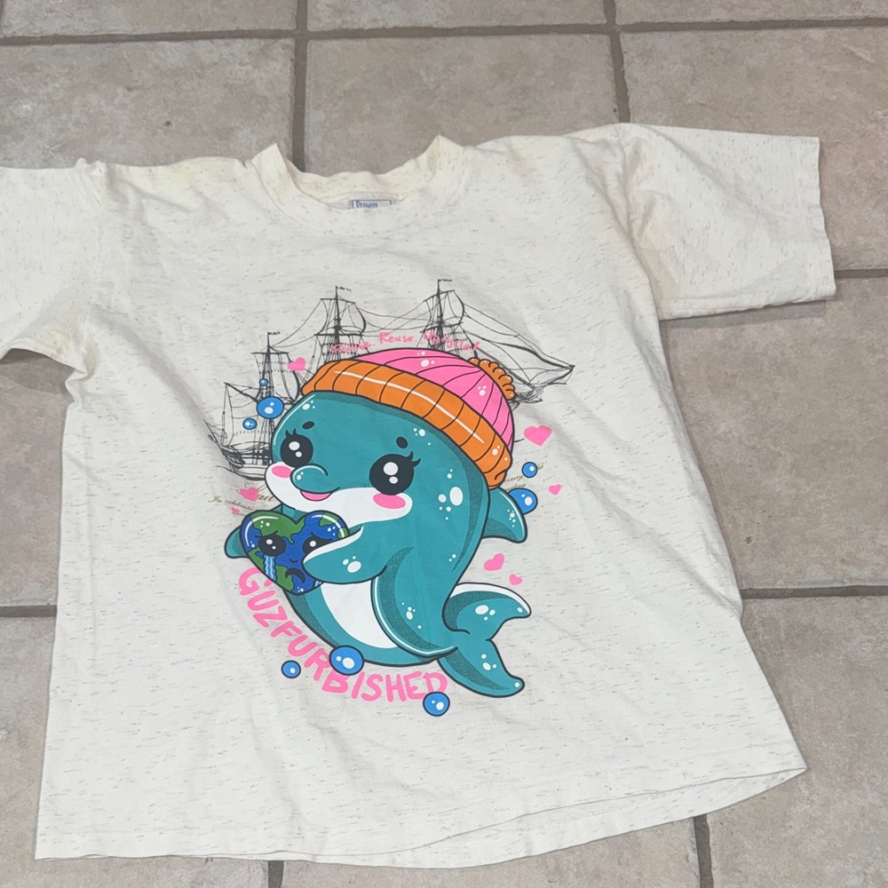 GuzFurbished SHADOW THE DOLPHIN wrap Around Vintage Tshirt single stitch